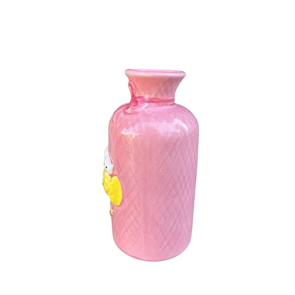 Vintage 1980s Fujika Japan Candy Cat Pink Ceramic Kawaii Bud Vase Foil Label